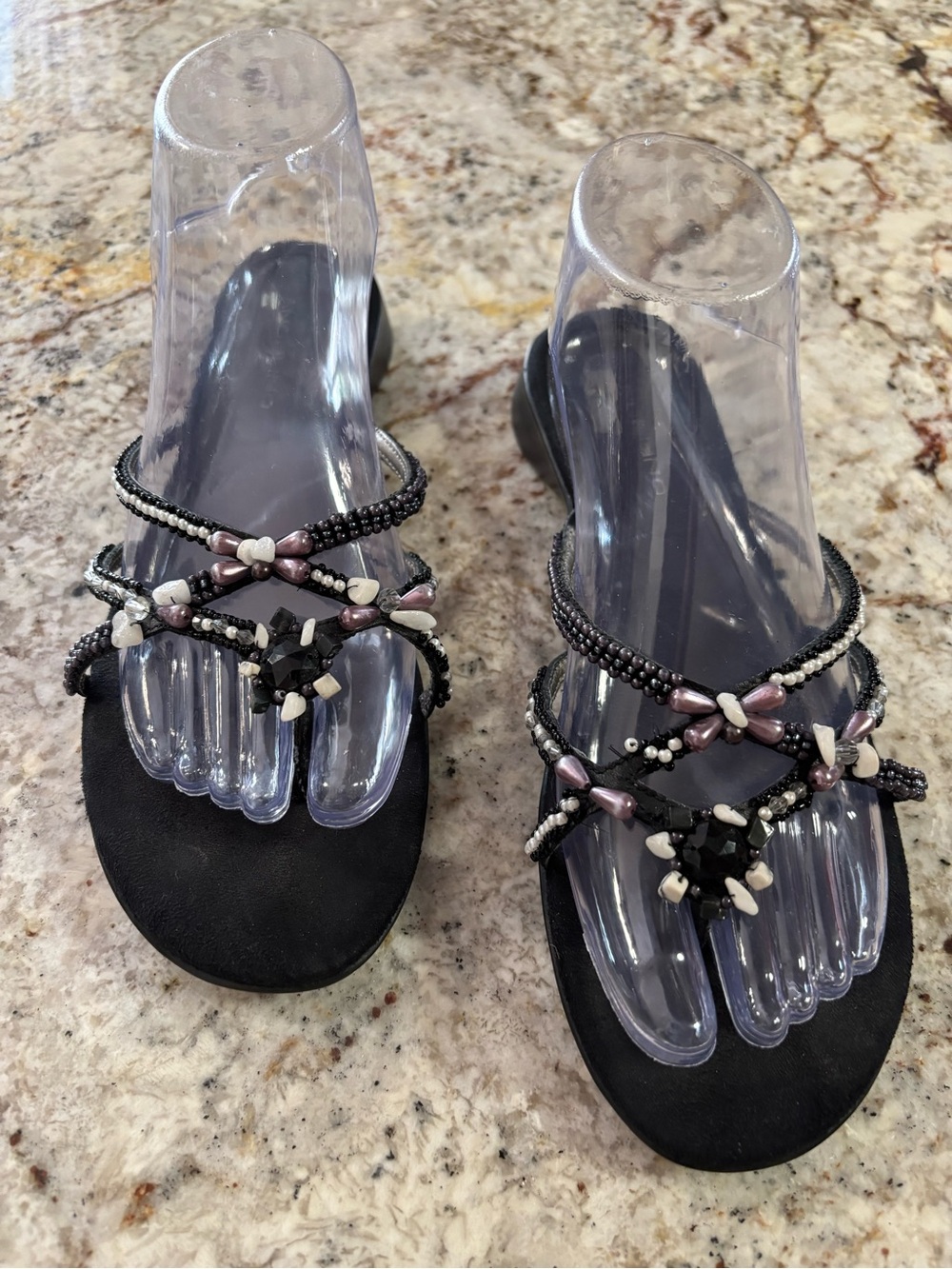 Bandolino Black Beaded Cross-Strap Slide Sandals